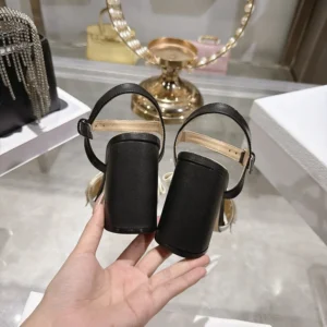 Dior Women J'Adior Heeled Sandal Embroidered Cotton and Black Lambskin
