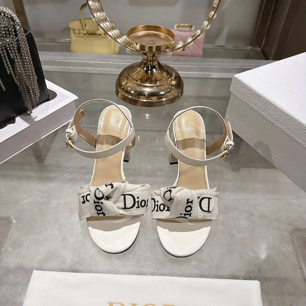 Dior Women J'Adior Heeled Sandal Embroidered Cotton and Trench Lambskin