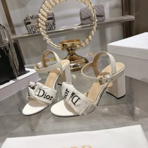 Dior Women J'Adior Heeled Sandal Embroidered Cotton and Trench Lambskin