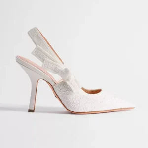 Dior Women J'Adior Slingback Pump Embroidered Cotton and White Resin Pearls