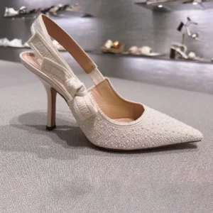 Dior Women J'Adior Slingback Pump Embroidered Cotton and White Resin Pearls