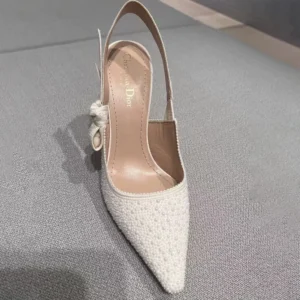 Dior Women J'Adior Slingback Pump Embroidered Cotton and White Resin Pearls