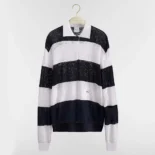 Dior Women Marinière Long-Sleeved Polo Shirt Black and White Technical Lace