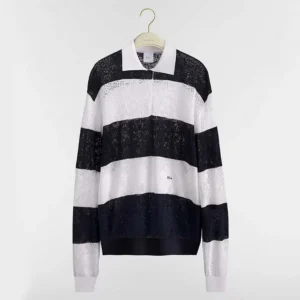 Dior Women Marinière Long-Sleeved Polo Shirt Black and White Technical Lace