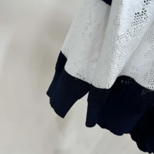 Dior Women Marinière Long-Sleeved Polo Shirt Black and White Technical Lace