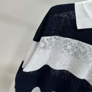 Dior Women Marinière Long-Sleeved Polo Shirt Black and White Technical Lace