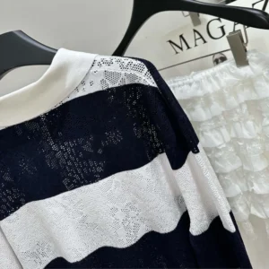 Dior Women Marinière Long-Sleeved Polo Shirt Black and White Technical Lace