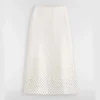 Dior Women Mid-Length Flared Skirt White Silk Twill with Black PolkaDior Motif