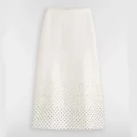 Dior Women Mid-Length Flared Skirt White Silk Twill with Black PolkaDior Motif