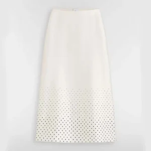 Dior Women Mid-Length Flared Skirt White Silk Twill with Black PolkaDior Motif