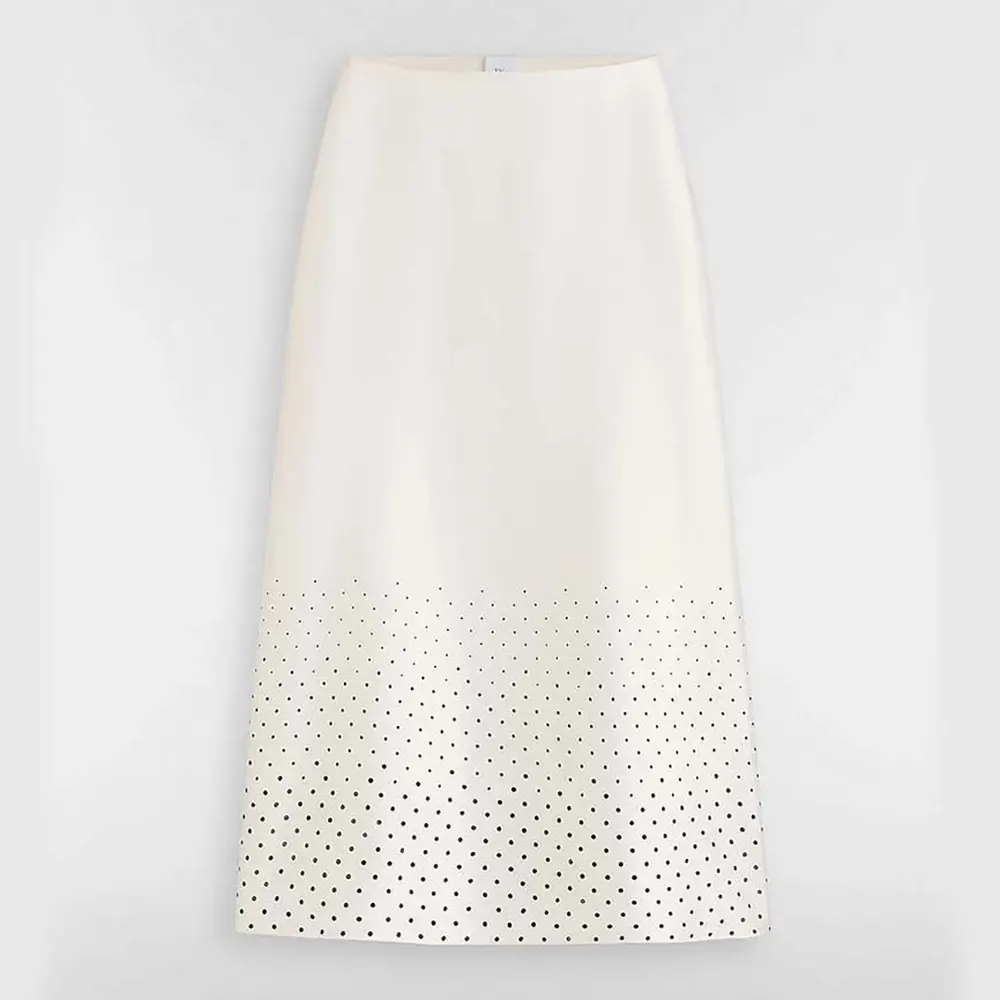 Dior Women Mid-Length Flared Skirt White Silk Twill with Black PolkaDior Motif