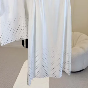 Dior Women Mid-Length Flared Skirt White Silk Twill with Black PolkaDior Motif
