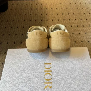 Dior Women Ribbon Sneaker Beige Suede Calfskin and Gold-Tone Crinkled Laminated Lambskin