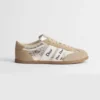 Dior Women Ribbon Sneaker Beige Suede Calfskin and Gold-Tone Crinkled Laminated Lambskin