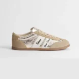 Dior Women Ribbon Sneaker Beige Suede Calfskin and Gold-Tone Crinkled Laminated Lambskin