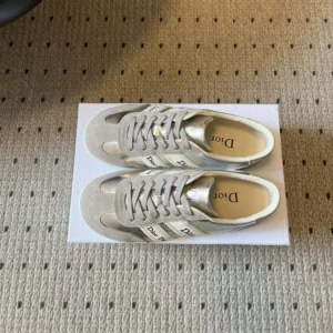 Dior Women Ribbon Sneaker Gray Suede Calfskin and Silver-Tone Crinkled Laminated Lambskin