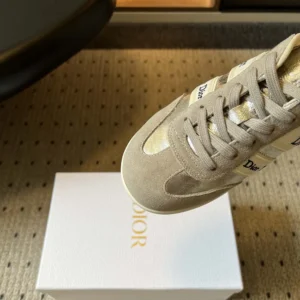 Dior Women Ribbon Sneaker Gray Suede Calfskin and Silver-Tone Crinkled Laminated Lambskin