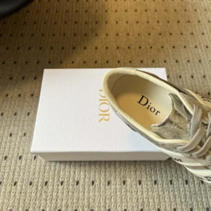 Dior Women Ribbon Sneaker Gray Suede Calfskin and Silver-Tone Crinkled Laminated Lambskin