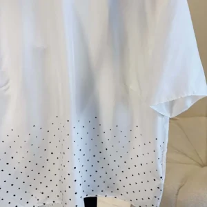 Dior Women Short-Sleeved Blouse with Rear Tie White Silk Twill with Black PolkaDior Motif