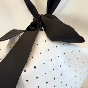 Dior Women Short-Sleeved Blouse with Rear Tie White Silk Twill with Black PolkaDior Motif