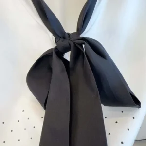 Dior Women Short-Sleeved Blouse with Rear Tie White Silk Twill with Black PolkaDior Motif