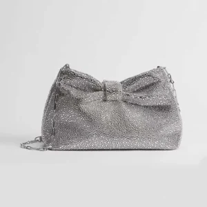 Dior Women Small Dior Bow Bag Silver-Tone Goatskin and Strass M0715PMST