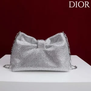 Dior Women Small Dior Bow Bag Silver-Tone Goatskin and Strass M0715PMST