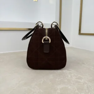 Dior Women Small Dior Granville Bag Chocolate Flat Macrocannage Suede Calfskin