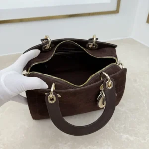 Dior Women Small Dior Granville Bag Chocolate Flat Macrocannage Suede Calfskin