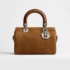 Dior Women Small Dior Granville Bag Golden Saddle Flat Macrocannage Suede Goatskin