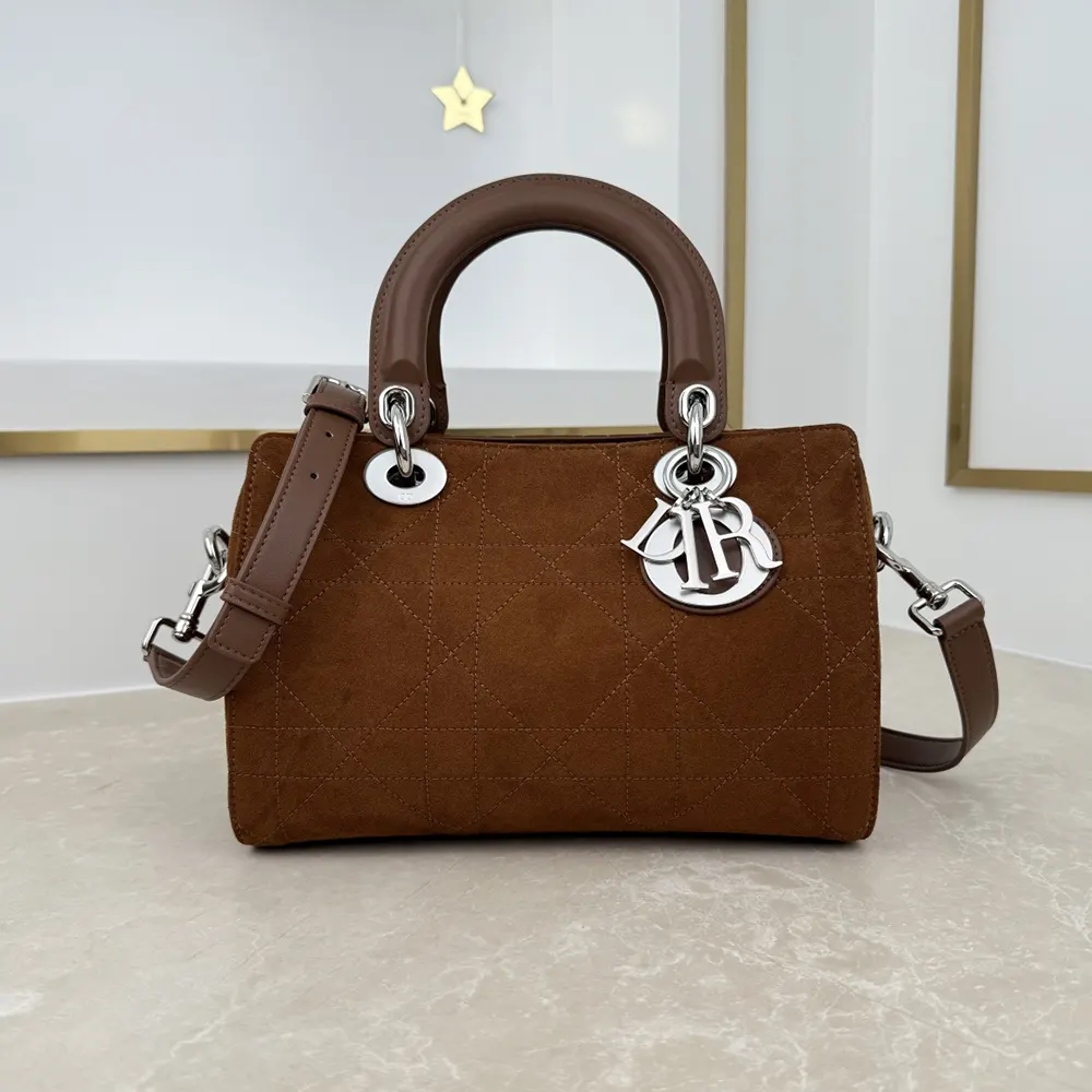 Dior Women Small Dior Granville Bag Golden Saddle Flat Macrocannage Suede Goatskin