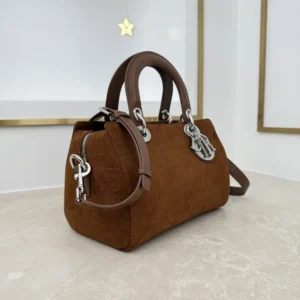Dior Women Small Dior Granville Bag Golden Saddle Flat Macrocannage Suede Goatskin
