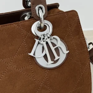 Dior Women Small Dior Granville Bag Golden Saddle Flat Macrocannage Suede Goatskin