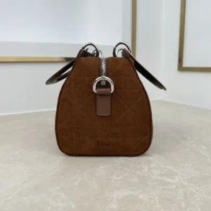 Dior Women Small Dior Granville Bag Golden Saddle Flat Macrocannage Suede Goatskin