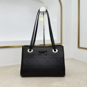 Dior Women Small Dior Promenade Shopping Bag Black Flat Cannage Calfskin