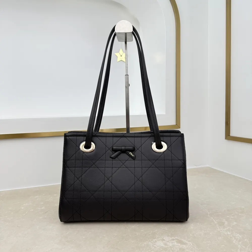 Dior Women Small Dior Promenade Shopping Bag Black Flat Cannage Calfskin