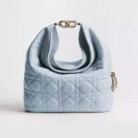 Dior Women Small Dior Toujours Hobo Bag Ice Blue Cannage Lambskin