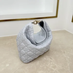Dior Women Small Dior Toujours Hobo Bag Ice Blue Cannage Lambskin