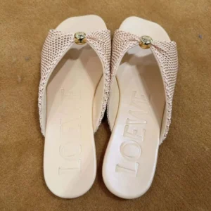 Loewe Women Pebble Soft Slide in Raffia-effect Fabric LLPF465X01