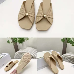 Loewe Women Pebble Soft Slide in Raffia-effect Fabric LLPF465X01