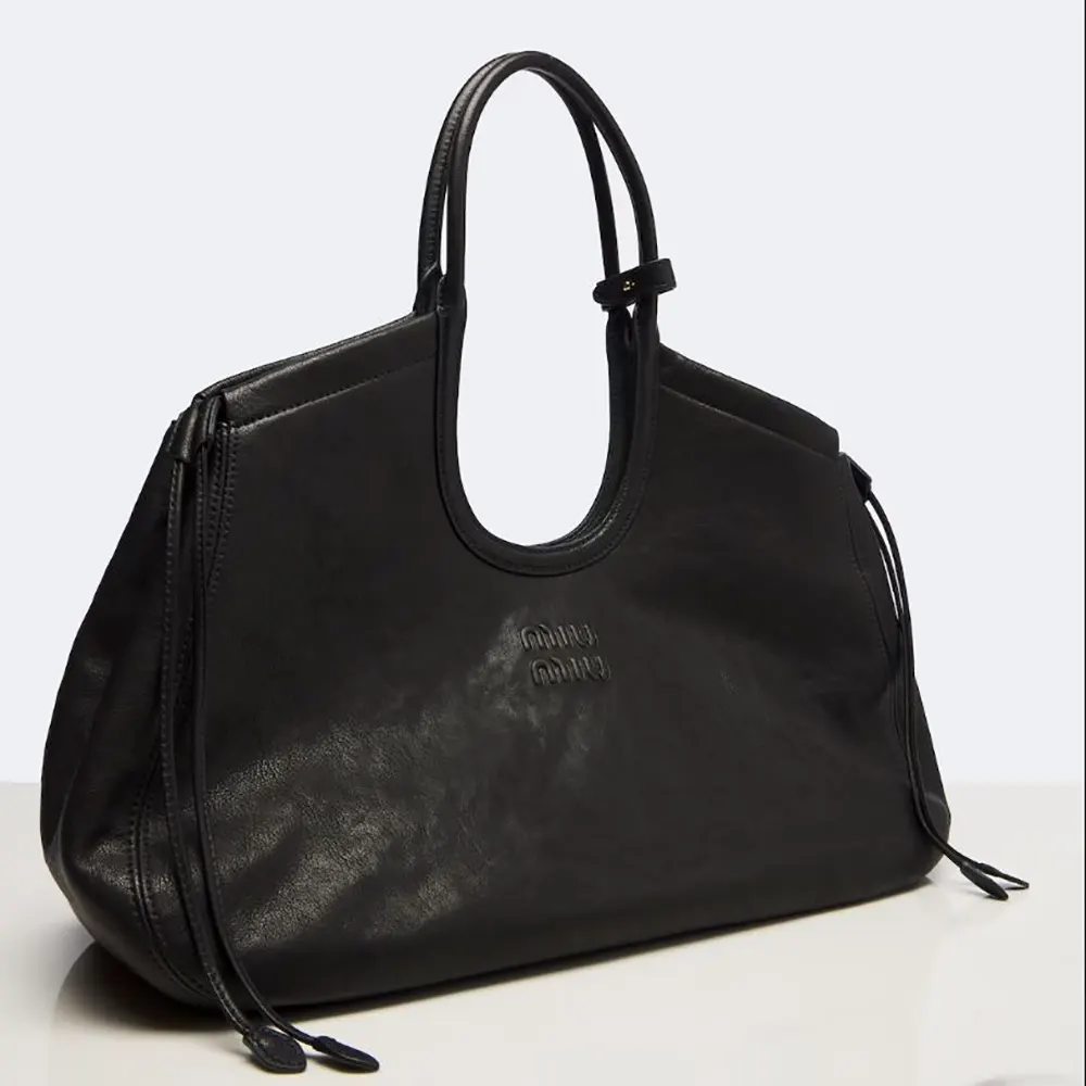Miu Miu Women Ivy Nappa Leather Shopping Bag-Black 5BG342