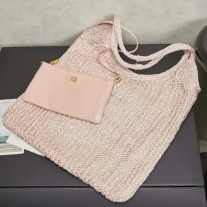 Miu Miu Women Ivy Sequin Mesh Bag Powder Pink 5BG231