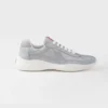 Prada Unisex America'S Cup Metallic Leather And Bike Fabric Sneakers-Silver