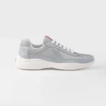 Prada Unisex America'S Cup Metallic Leather And Bike Fabric Sneakers-Silver
