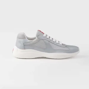 Prada Unisex America'S Cup Metallic Leather And Bike Fabric Sneakers-Silver
