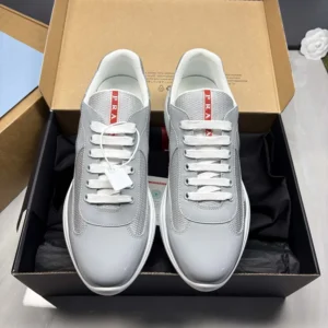 Prada Unisex America'S Cup Metallic Leather And Bike Fabric Sneakers-Silver