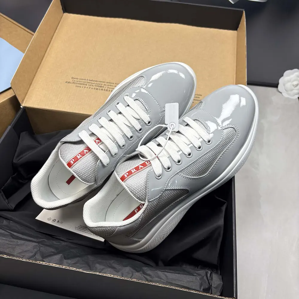 Prada Unisex America'S Cup Metallic Leather And Bike Fabric Sneakers-Silver 4 Prada Unisex America'S Cup Metallic Leather And Bike Fabric Sneakers-Silver