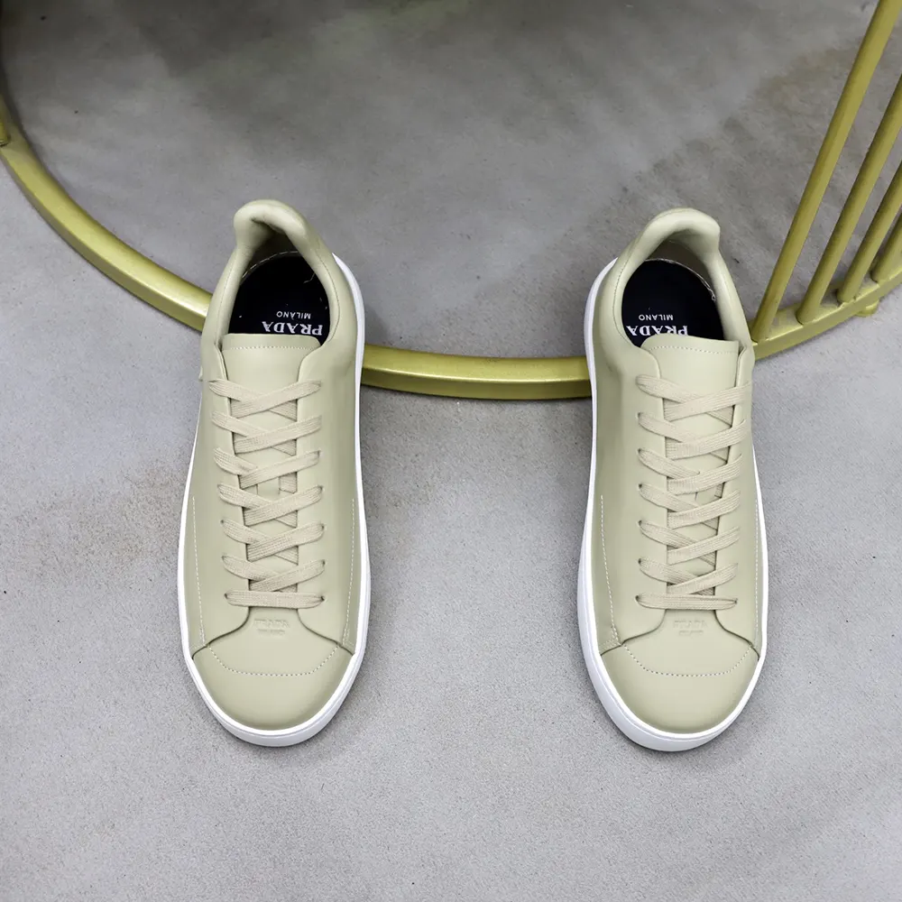 Prada Unisex Court Leather Sneakers-Desert Beige 1E530O070F0F24
