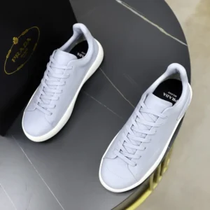 Prada Unisex Court Leather Sneakers-Pearl Gray 1E530O3LFVF0164