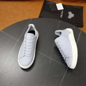 Prada Unisex Court Leather Sneakers-Pearl Gray 1E530O3LFVF0164